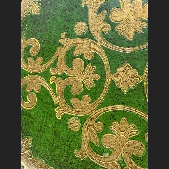 Vintage Florentine Tray - Green & Gilt Gold - 15" x 23" - Made in Italy Stamp - Picture 4 of 8